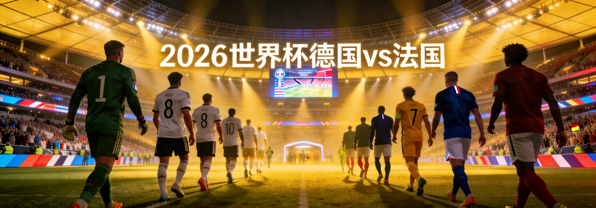 2026世界杯德国对阵法国，安联球场灯光璀璨，双方球员入场