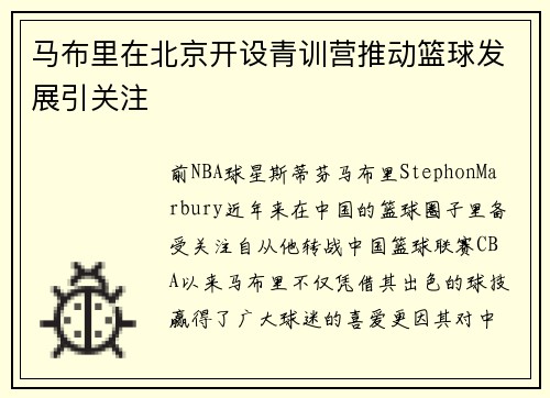 马布里在北京开设青训营推动篮球发展引关注